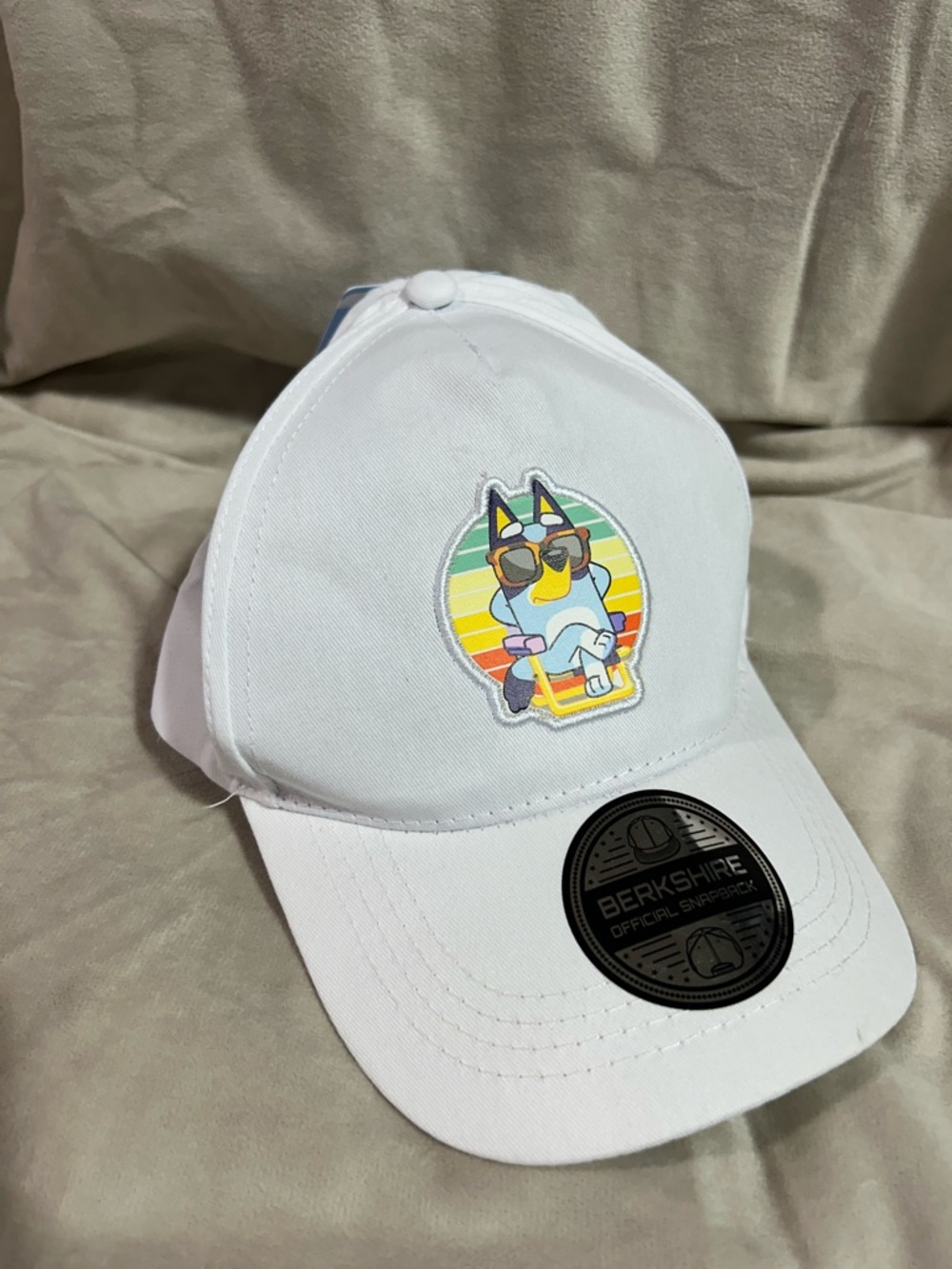 White Baseball Cap with Colorful Sunglasses Dog Patch